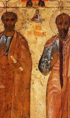 Апостолы Петр и Павел (1200-1233) (фрагмент). Верхние две трети иконы