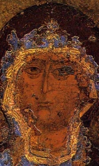 Богоматерь Знамение (1150-1169) (фрагмент). Голова Богоматери