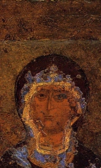 Богоматерь Знамение (1150-1169) (фрагмент). Верхняя половина иконы