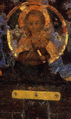 Богоматерь Знамение (1150-1169) (фрагмент). Нижняя половина иконы