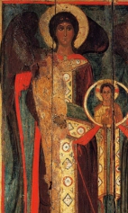 Собор Архангелов (1250-1299) (фрагмент). Архангел Гавриил и Спас Еммануил