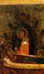 Успение (1250) (фрагмент). Верхние две трети иконы