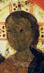 Богоматерь Одигитрия (Около 1250) (фрагмент). Голова Иисуса Христа