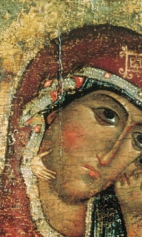 Богоматерь Толгская (1275-1299) (фрагмент). Верхняя часть иконы