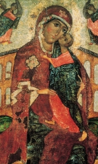 Богоматерь Толгская (1275-1299) (фрагмент). Верхние две трети иконы
