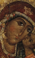 Богоматерь Толгская (1275-1299) (фрагмент). Голова Богоматери и младенца