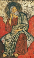 Илья пророк в пустыне, с житием и с деисусом (1250-1299) (фрагмент). Центральная часть иконы