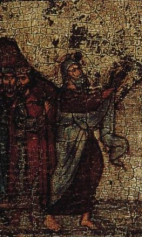 Илья пророк в пустыне, с житием и с деисусом (1250-1299) (фрагмент). Илья молит Бога