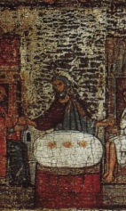 Илья пророк в пустыне, с житием и с деисусом (1250-1299) (фрагмент). Илья за трапезой