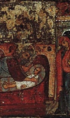 Илья пророк в пустыне, с житием и с деисусом (1250-1299) (фрагмент). Илья воскрешает сына вдовицы