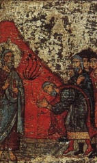 Илья пророк в пустыне, с житием и с деисусом (1250-1299) (фрагмент). Авдий и Илья