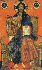 Спас на престоле, с избранными святыми (1275-1299) (фрагмент). Средник иконы