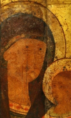 Богоматерь Одигитрия (1299) (фрагмент). Голова Богоматери и младенца