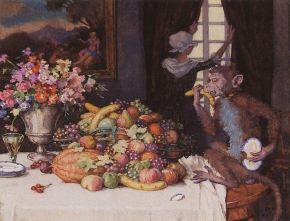 Сомов Константин Андреевич (1869-1939) , Жадная обезьянка , 1929 год  , холст, масло