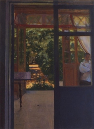 Сомов Константин Андреевич (1869-1939) , На балконе , 1901 год  , бумага на картоне, акварель, гуашь