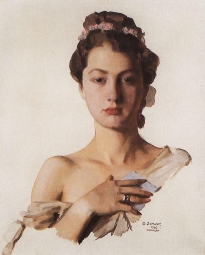 Сомов Константин Андреевич (1869-1939) , Портрет Александры Левченко , 1934 год  , бумага на картоне, акварель