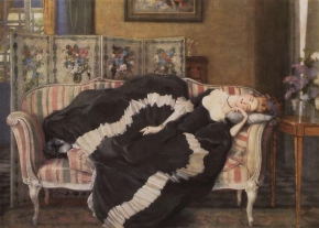 Сомов Константин Андреевич (1869-1939) , Спящая молодая женщина , 1909 год  , холст на картоне, масло